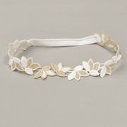 Bentita cu floricele crosetate albe-aurii MB20804-4-be1