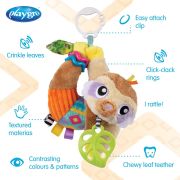 Jucarie carucior sau scaun auto, Playgro, Salo, Cu inele pentru dentitie, Cu diverse forme si texturi, Cu sunete si zornaieli, Dezvolta abilitatile motorii si imaginatia, 0 luni+, Sensory Friend Salo Sloth BYN188472