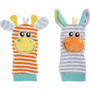 Set jucarii zornaitoare, Playgro, Include sosete interactive si 2 bratari, Inchidere cu velcro, Stimuleaza dezvoltarea senzoriala si tactila, 6 luni+, Jungle Wrist Rattle and Foot Finder BYN188406
