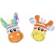 Set jucarii zornaitoare, Playgro, Include sosete interactive si 2 bratari, Inchidere cu velcro, Stimuleaza dezvoltarea senzoriala si tactila, 6 luni+, Jungle Wrist Rattle and Foot Finder BYN188406