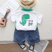 Costumas pentru baietei cu tricou alb tip polo - Dino MBXBR06-R1