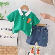 Costumas pentru baietei cu tricou verde tip polo - Dino MDXBR06-R1