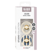 Bibs - set 2 suzete colour studio collection stripe latex, tetina rotunda, 6 luni+-ivory/steel blue bbb12015105