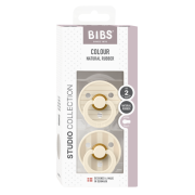 Bibs - set 2 suzete colour studio collection stripe latex, tetina rotunda, 6 luni+-ivory/vanilla bbb12015104