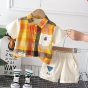 Costumas pentru baietei cu camasuta galbena in carouri MBXBR13-R1