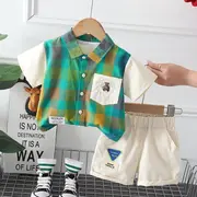 Costumas pentru baietei cu camasuta verde in carouri MDXBR13-R1