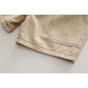 Costumas pentru baietei cu tricou tip polo in dungi bleumarine si ivoire MBXBR30-R1