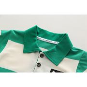 Costumas pentru baietei cu tricou tip polo in dungi verzi si ivoire MDXBR30-R1