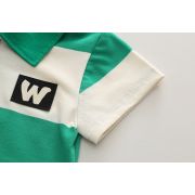 Costumas pentru baietei cu tricou tip polo in dungi verzi si ivoire MDXBR30-R1