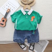 Costumas pentru baietei cu tricou verde tip polo - Dino MDXBR06-R1