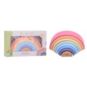 Jucarie pentru stivuire, Joueco, Din lemn certificat FSC, Curcubeu, 4.9x26.1x13 cm, 8 piese, 12 luni+, Multicolor BYN80152