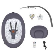 Balansoar si sezlong, Lionelo, Ralf, 2 in 1, Electric, Cu telecomanda si cablu USB, Cu miscare laterala de balansare si 5 niveluri diferite de viteza, Cu 12 melodii, Gri/Alb BYNLO-RALF_GREY_WHITE
