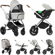 Carucior 3 in 1, FreeON, Joy, Reversibil, Cu cadru din aluminiu, Scoica auto, Husa picioare, Geanta mamici si accesorii, Conform cu standardele europene de securitate R129, Gri BYN49676