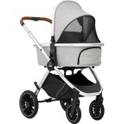 Carucior 3 in 1, FreeON, Joy, Reversibil, Cu cadru din aluminiu, Scoica auto, Husa picioare, Geanta mamici si accesorii, Conform cu standardele europene de securitate R129, Gri BYN49676