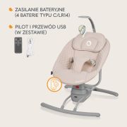 Leagan, Lionelo, Rio, Electric, Cu 3 viteze de leganare, Cu 8 melodii, Cu telecomanda, Cu husa detasabila, Cu perna detasabila, Centura in 3 puncte, Pana la 9 kg, Bej BYNLO-RIO_BEIGE_LATTE