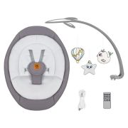 Balansoar, Lionelo, Mell, 2 in 1, Rotire 360 grade, Electric, Cu 3 moduri de leganare, Cu 5 trepte de viteza, Cu 3 pozitii de inclinare, Cu timer, 12 melodii si 2 sunete ale naturii, Pana la 9 kg, Gri BYNLO-MELL_GREY_STONE