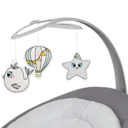 Balansoar, Lionelo, Mell, 2 in 1, Rotire 360 grade, Electric, Cu 3 moduri de leganare, Cu 5 trepte de viteza, Cu 3 pozitii de inclinare, Cu timer, 12 melodii si 2 sunete ale naturii, Pana la 9 kg, Gri BYNLO-MELL_GREY_STONE