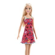BARBIE PAPUSA CLASICA BLONDA CU ROCHITA ROZ CU IMPRIMEU CU FLUTURI VIVMTT7439_HBV05