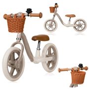 Bicicleta fara pedale, Lionelo, Alex Plus, Usoara, Cu ghidon si sa reglabile, Include cos depozitare si sonerie, Din otel, Cu roti din spuma EVA, 12 inch, Beige Sand BYNLO-ALEX_PLUS_BEIGE_SAND
