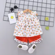 Costumas pentru fetite cu bluzita cu cirese portocalii LIHQ374-11