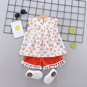 Costumas pentru fetite cu bluzita cu cirese portocalii LIHQ374-11