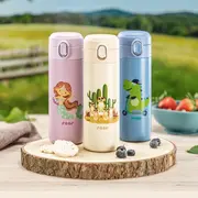 Sticla de baut cu pai din silicon pentru copii, din otel inoxidabil, 350ml, albastru, Reer 90103