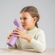 Sticla de baut cu pai din silicon pentru copii, din otel inoxidabil, 350ml, violet, Reer 90104