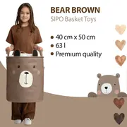 Cos Pliabil Pentru Depozitare Jucarii cu Snur pentru Inchidere, PREMIUM XL, 63 l, Impermeabil, SIPO, Brown Bear EKDXB05