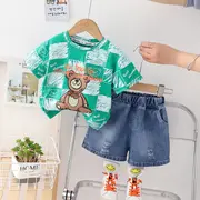 Costumas cu tricou verde si blugi pentru baietei - Bear MDXBR27-R1