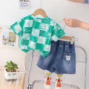 Costumas cu tricou verde si blugi pentru baietei - Bear MDXBR27-R1