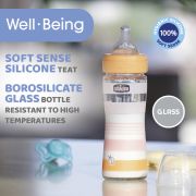 Biberon sticla Chicco WellBeing, tetina s., flux mediu, 240ml, unisex, 0luni+ CHC2872131-7