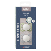 Bibs - set 2 suzete supreme fosforescente glow silicon, tetina simetrica, 0 luni + bbbsetsupremesiliconeglow1