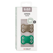 Bibs - set 2 suzete supreme silicon, tetina simetrica, 0 luni +-dark oak/evergreen bbb160399