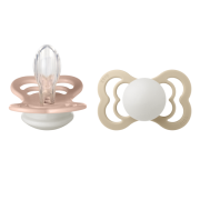 Bibs - set 2 suzete supreme fosforescente glow silicon, tetina simetrica, 6 luni + bbbsetsupremesiliconeglow2