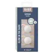 Bibs - set 2 suzete supreme fosforescente glow silicon, tetina simetrica, 6 luni + bbbsetsupremesiliconeglow2