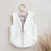 Vesta Pentru Copii, Reversibila, Dublat, Muselina Carouri Bej Si Tesatura Bucle Crem, Teddy By Babyly, 104 110, 3-5 Ani Pjb4196105