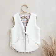 Vesta Pentru Copii, Reversibila, Dublat, Muselina Carouri Bej Si Tesatura Bucle Crem, Teddy By Babyly, 92 98, 1-3 Ani Pjb4196051