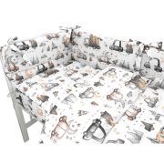 Lenjerie patut cu 3 piese, MimiNu, Pentru patut 120x60 cm, Cu protectie laterala, Din bumbac certificat Oeko Tex Standard 100, Design, Cars Grey BYN6426972025324