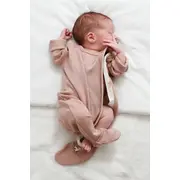 Salopeta Bebelusi Cu Maneca Lunga Si Botosei, Inchidere Cu Fermoar, Bej Fluid, Marimea 68 Pjb4195788