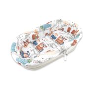 Set pentru landou/cosulet, MimiNu, Cu protectie, saltea si pernuta, Din bumbac certificat Oeko Tex Standard 100, Design, Zoo in train BYN6426972025041