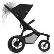 Carucior sport, Lionelo, Azura, Cu 3 roti, Cu baldachin XXL impermeabil, Pliere compacta, Pana la 22 kg, 6-48 luni, Conform cu standardele europene de securitate EN1888-1 si EN1888-2, Negru BYNLO-AZURA_BLACK_ONYX