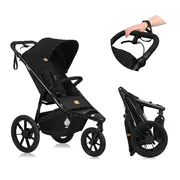 Carucior sport, Lionelo, Azura, Cu 3 roti, Cu baldachin XXL impermeabil, Pliere compacta, Pana la 22 kg, 6-48 luni, Conform cu standardele europene de securitate EN1888-1 si EN1888-2, Negru BYNLO-AZURA_BLACK_ONYX