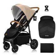 Carucior sport, Lionelo, Natt, De la nastere, Cu accesorii si capotina XXL reglabila, 0 - 22 kg, Conform cu standardele europene de securitate EN1888-1, EN1888-2, Bej BYNLO-NATT_BEIGE_SAND