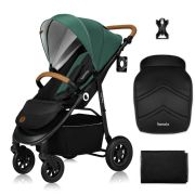 Carucior sport, Lionelo, Natt, De la nastere, Cu accesorii si capotina XXL reglabila, 0 - 22 kg, Conform cu standardele europene de securitate EN1888-1, EN1888-2, Verde BYNLO-NATT_GREEN_EMERALD