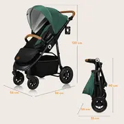 Carucior sport, Lionelo, Natt, De la nastere, Cu accesorii si capotina XXL reglabila, 0 - 22 kg, Conform cu standardele europene de securitate EN1888-1, EN1888-2, Verde BYNLO-NATT_GREEN_EMERALD
