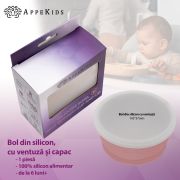 Bol din silicon cu ventuza si capac, AppeKids - Old Rose KRTAK275770
