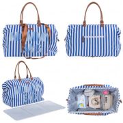 Geanta de infasat Childhome Mommy Bag Albastru Alb ERFCH-CWMBBSTBL