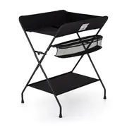 Masuta pentru infasat si schimbat scutece, Feedo, Multifunctionala, Pliabila, Cu raft pentru depozitare si compartiment lateral, Realizata din fier, panza si in, 80.5 x 67 x 102.5 cm, Negru BYN202650