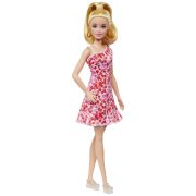 BARBIE PAPUSA BARBIE FASHIONISTA BLONDA CU PARUL PRINS IN COADA SI ROCHIE CU FLORICELE VIVMTHJT02