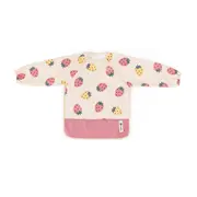 Baveta impermeabila, Petite&Mars, Cu maneci lungi, Usor de curatat, inchidere prin velcro, Dimensiune 38x42 cm, 24 luni+, Beige Strawberies BYN413744
